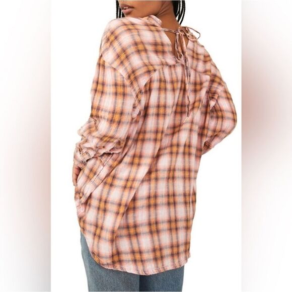 ONE OF THE BOYS PLAID TUNIC SHIRT IN IVORY COMBO WE THE FREE Size M - Picture 2 of 10